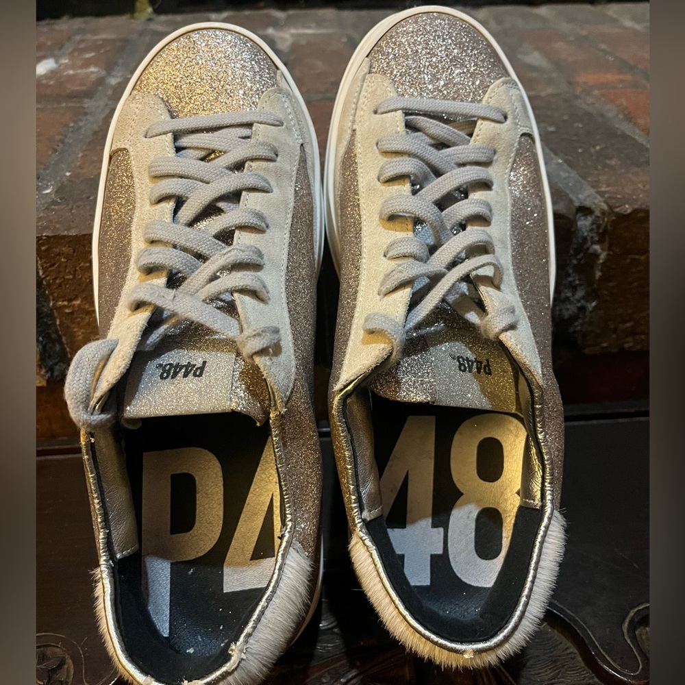 P448 John Glitter and Calf-Hair Low-Top Sneakers